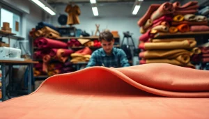 Punta di Roma stoffen in een creatieve werkruimte met ontwerpers aan het werk.