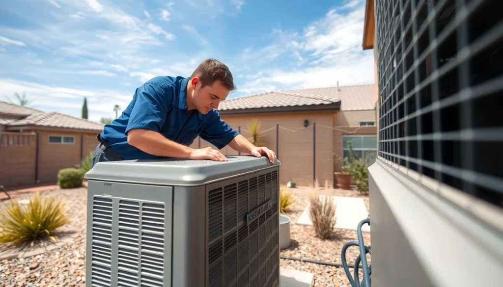 Engineer performing ac repair mesa az with expert attention in a sunny outdoor setting.